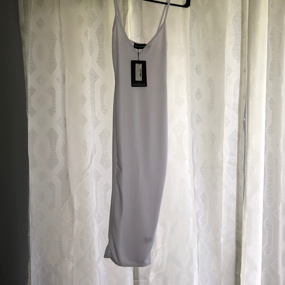 White Ribbed Plunge Midi Dress - Picture 2 of 2